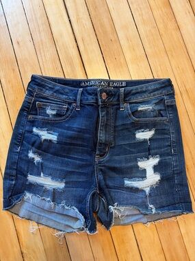 American Eagle Outfitters Dark Indigo Distressed Jean Shorts